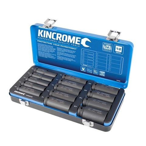 KINCROME METRIC 1/2" DRIVE DEEP IMPACT SOCKET SET - 14 PCE