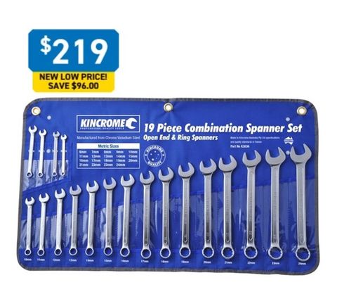 KINCROME COMBINATION SPANNER SET 19 PIECE METRIC