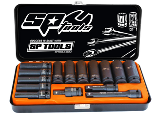 SP TOOLS 1/2" DRIVE DEEP IMPACT SOCKET SET - 15PCE - 6PT METRIC