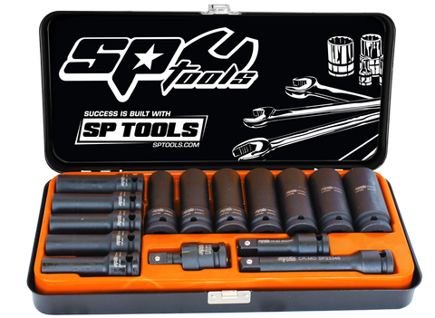 SP TOOLS 1/2" DRIVE DEEP IMPACT SOCKET SET - 15PCE - 6PT METRIC