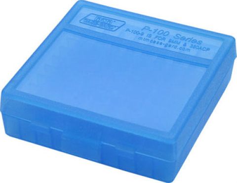 MTM 100RND HANDGUN AMMO BOX 9MM 380ACP CLEAR BLUE