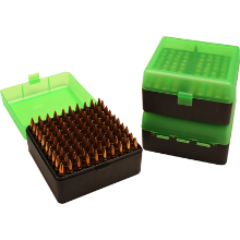 MTM 100RND AMMO BOX 22-250-308 CLEAR GREEN