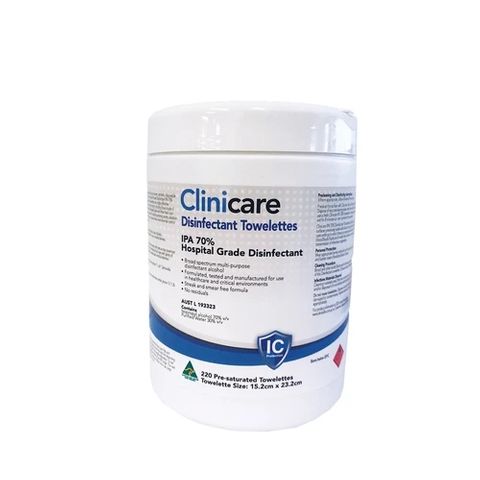 CLINICARE ALCOHOL WIPES HOSPITAL GRADE 70% [220 WIPES]