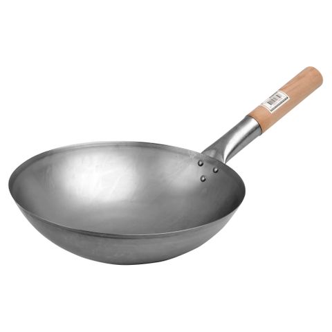 KH WOK ROUND BOTTOM WOOD HANDLE 14"/35CM [ORDER IN LINE]