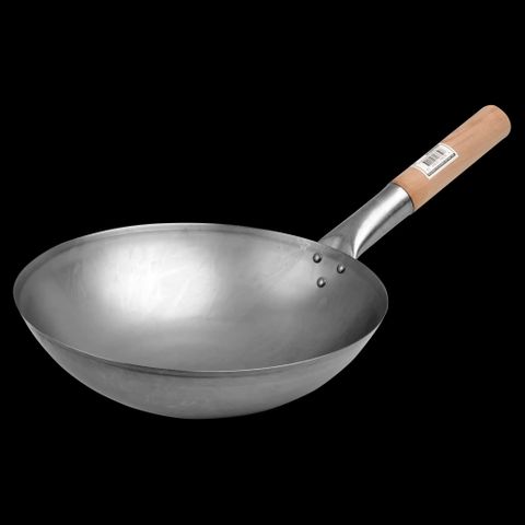 KH WOK ROUND BOTTOM WOOD HANDLE 12"/30CM [ORDER IN LINE]