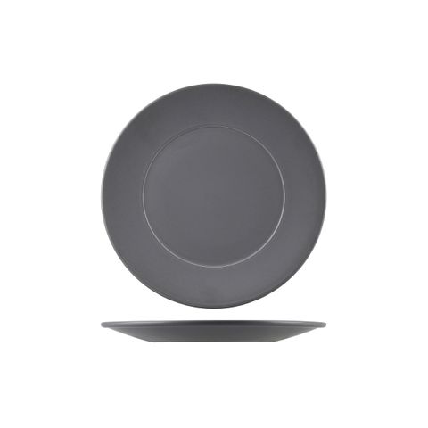 NATURAL SATIN ROUND PLATE WIDE RIM GREY 290mm