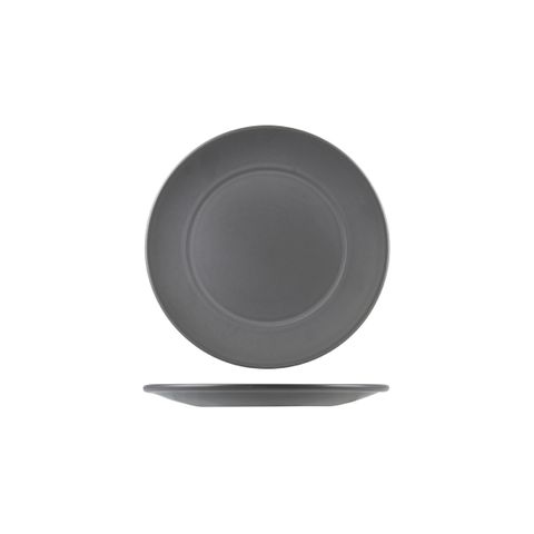 NATURAL SATIN ROUND PLATE WIDE RIM GREY 255mm