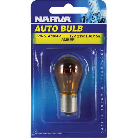 NARVA BULB 12V 21W BA15s AMBER (47384) BL/1