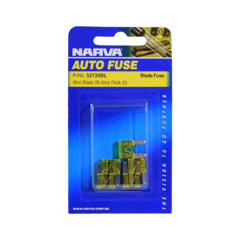 NARVA FUSE MINI 20AMP YELLOW (52720) BL/5