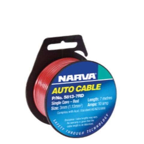 NARVA AUTO CABLE SINGLE CORE 3MM 10AMP 7M RED EA