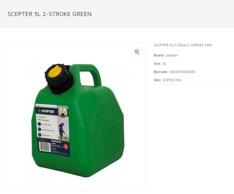 SCEPTER FUEL CAN 2 STROKE GREEN 5L EA
