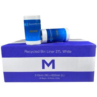 BIN LINER RECYCLED WHITE 510 X 650MM 27L (MPH2060) ROLL/50