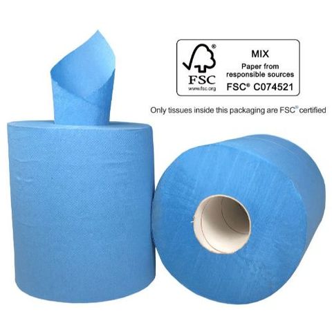 PAPER TOWEL CENTREFEED ROLL BLUE 1PLY 300M (MPH27045) PACK/6