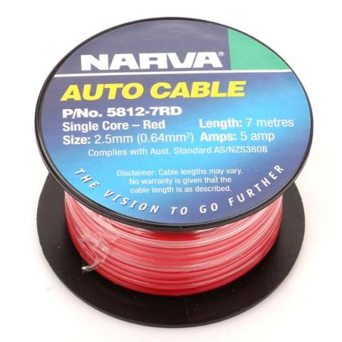 NARVA SINGLE CORE 2.5MM 5AMP 7M RED EA