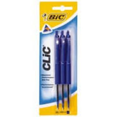 BIC CLIC BALLPOINT PENS BLUE BL/3