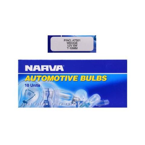 NARVA BULB 12V 5W T-10mm WEDGE (NA47501) BOX/10