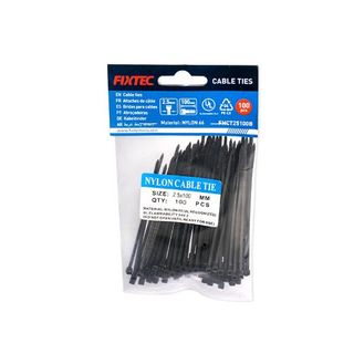 FIXTEC CABLE TIES BLACK 2.5 X 100MM PACK/100