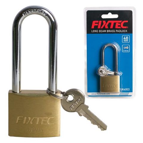 FIXTEC HEAVY DUTY BRASS PADLOCK LONSHANK 40MM BL/1