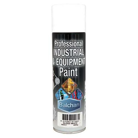 BALCHAN INDUSTRIAL ENAMEL PAINT GLOSS WHITE AEROSOL 400G EA