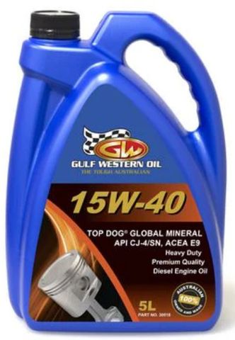 GULF WESTERN TOP DOG MINERAL OIL 15W-40 (30518) 5L EA