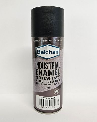 BALCHAN INDUSTRIAL ENAMEL QUICK DRY PAINT MATT BLACK (BAL103503/BA3038) AEROSOL 300G EA