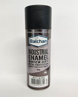 BALCHAN INDUSTRIAL ENAMEL QUICK DRY PAINT MATT BLACK (BAL103503/BA3038) AEROSOL 300G EA
