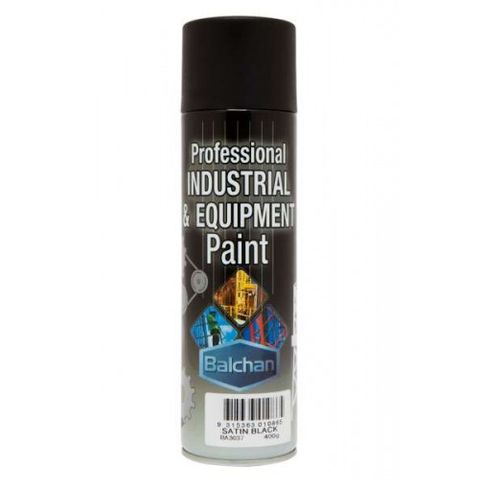 BALCHAN INDUSTRIAL ENAMEL QUICK DRY PAINT SATIN BLACK AEROSOL 400G EA