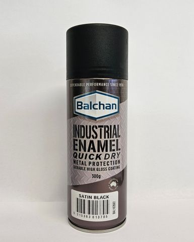 BALCHAN INDUSTRIAL ENAMEL QUICK DRY PAINT SATIN BLACK (3038/10302/103502) AEROSOL 300G EA