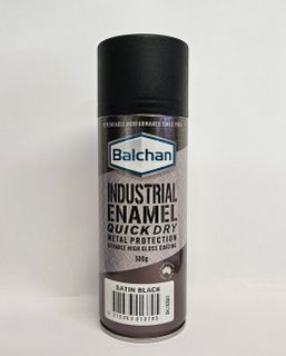 BALCHAN INDUSTRIAL ENAMEL QUICK DRY PAINT SATIN BLACK (3038/10302/103502) AEROSOL 300G EA