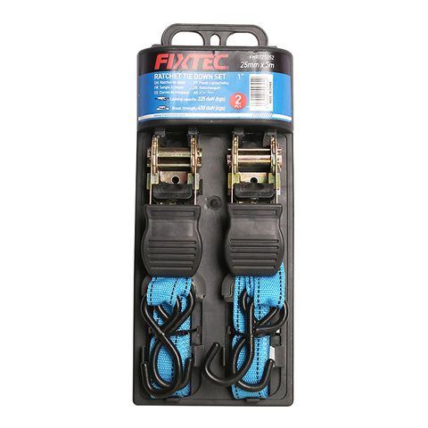 FIXTEC RATCHET TIE DOWNS 5X25MM 225KG EA/PAIR