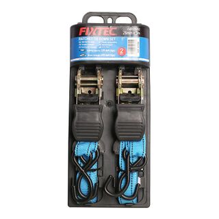 FIXTEC RATCHET TIE DOWNS 5X25MM 225KG EA/PAIR