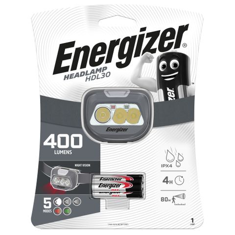 ENERGIZER HDL30 HEAD TORCH 3AAA 400 LUMENS EA