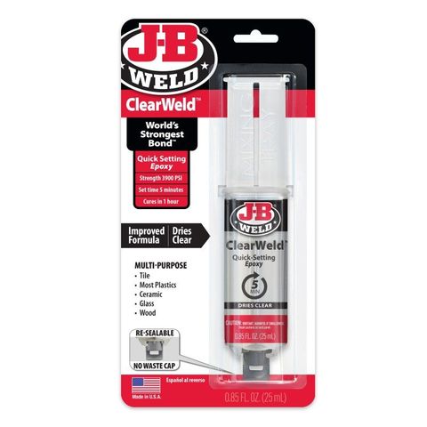 JB WELD CLEARWELD CLEAR QUICK SETTING EPOXY SYRINGE (50112) 25ML EA