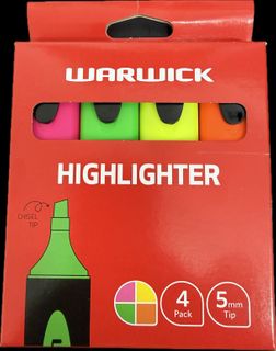 WARWICK HIGHLIGHTER STUBBY ASS PACK/4