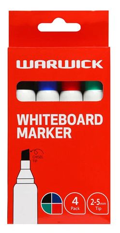 WARWICK WHITEBOARD MARKER CHISEL TIP ASS PACK/4