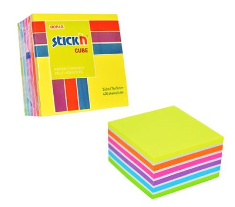 STICK'N NOTES CUBE NEON PASTEL MIX 76 X76MM 400 SHEETS
