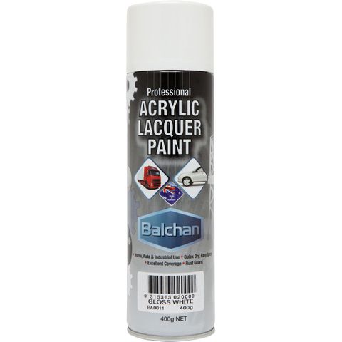 BALCHAN ACRYLIC SPRAY PAINT GLOSS WHITE (BACRYL011) 400G EA