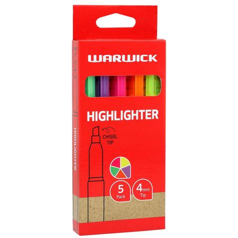 WARWICK HIGHLIGHTER SLIMLIME ASS PACK/5
