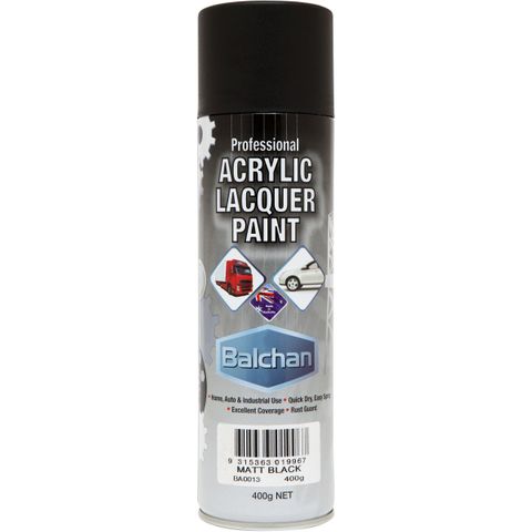 BALCHAN ACRYLIC SPRAY PAINT MATT BLACK (BACRYL013) 400G EA