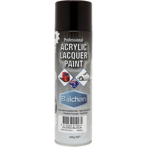 BALCHAN ACRYLIC SPRAY PAINT GLOSS BLACK (BACRYL014) 400G EA