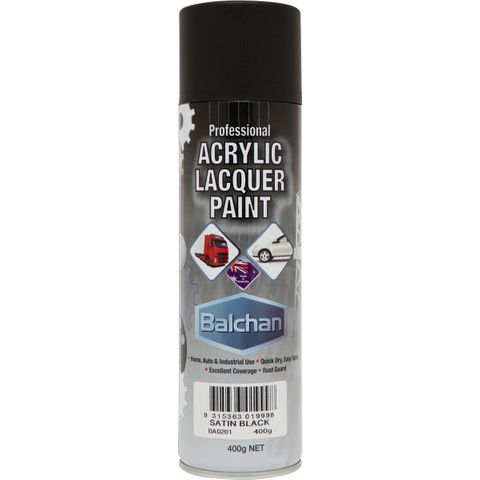 BALCHAN ACRYLIC SPRAY PAINT SATIN BLACK (BACRYL201) 400G EA