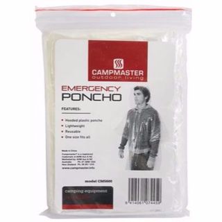 CAMPMASTER EMERGENCY PONCHO WITH HOOD REUSABLE EA