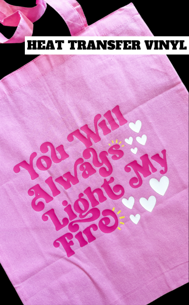 a tote bag with some heat transfer vinyl pressed onto it