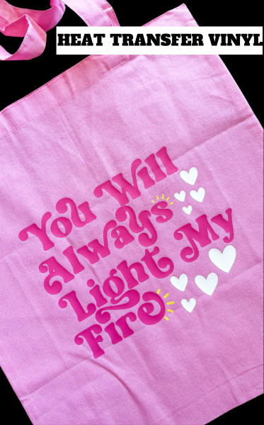 a tote bag with some heat transfer vinyl pressed onto it