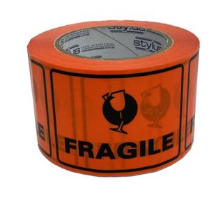 SP500 Fragile Label Tape BL/OR 75mmx50m