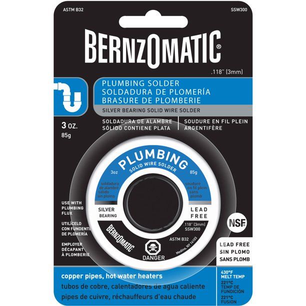 BernzOmatic Benzomatic Solid Wire Lead free Silver bearing plumbing Solder 8 oz spool SSW800 