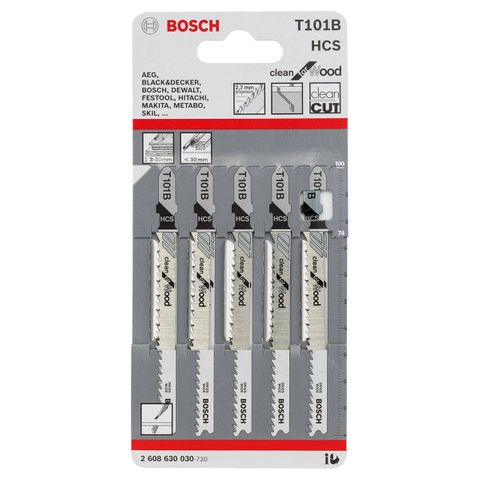 BOSCH JIGSAW BLADE 5/PK WOOD/CLEAN   2608630030