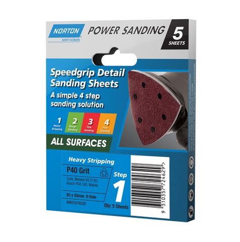 NORTON #1 SPEEDGRIP D93 6H TRIAGLE SANDING DISC 40G  5/PACK