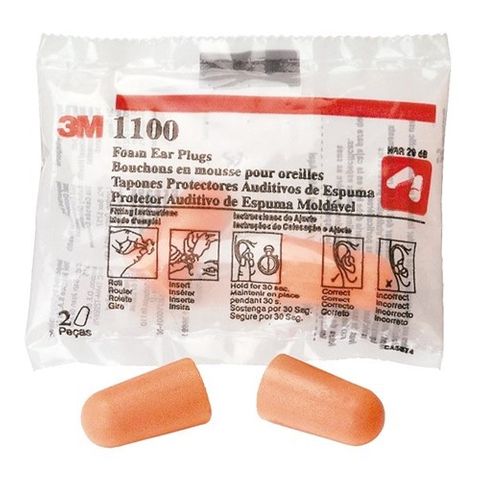 3M 1100 EAR PLUGS - NO CORD - SINGLES / LOOSE