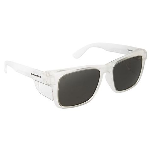 FRONTSIDE SAFETY GLASSES - SMOKE  LENS - CLEAR FRAME